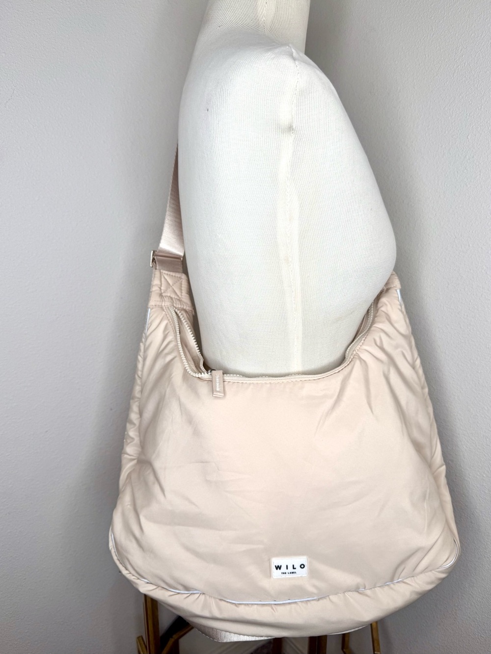 Wilo The Label Ruched Sling Bag clay 
Beige Nylon Shoulder Crossbody carryall